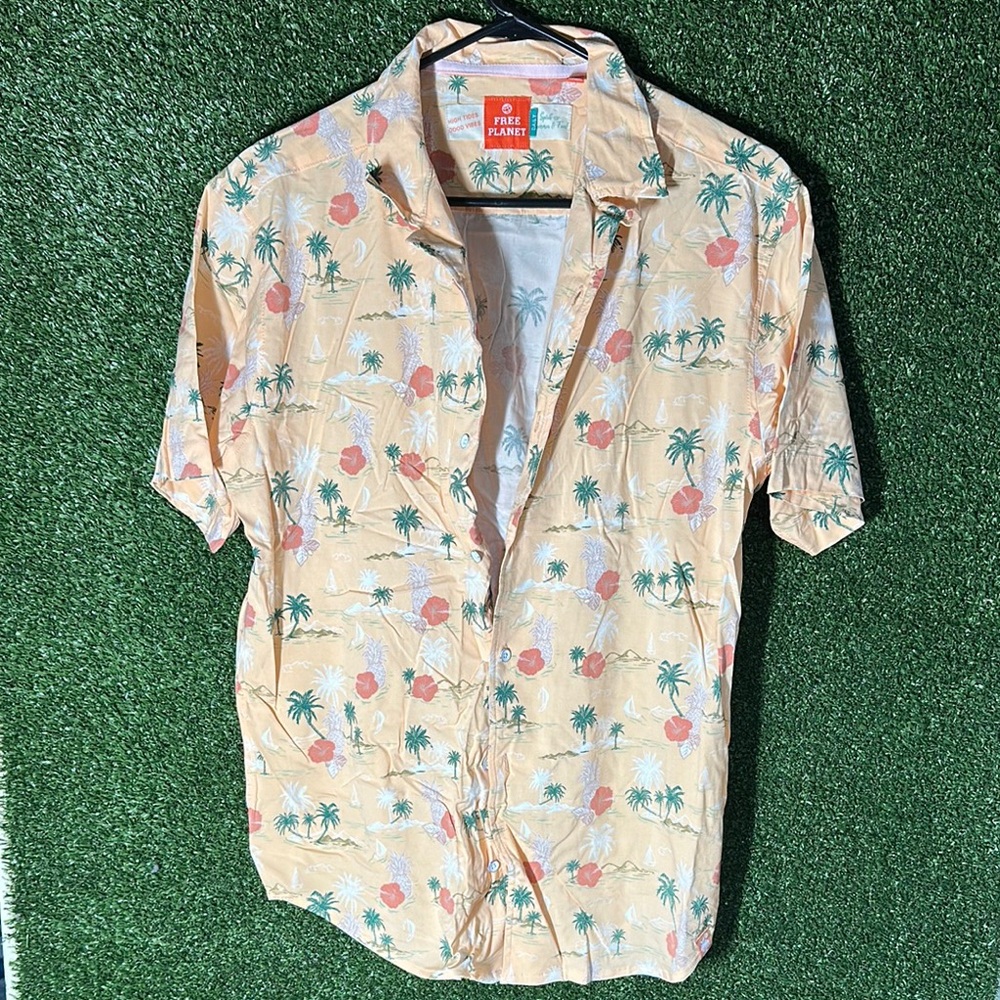 Orange Casual Button Down Shirt with Tropical Print